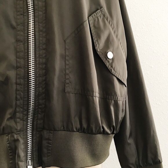 Free People Olive Green Full Zip Up Nylon Aviator Military Bomber Jacket - Picture 3 of 11